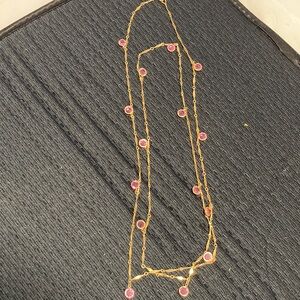 Gold Necklace with Pink Accents, 24” long